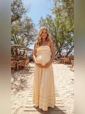 Striped Yellow Maternity Maxi Dress
